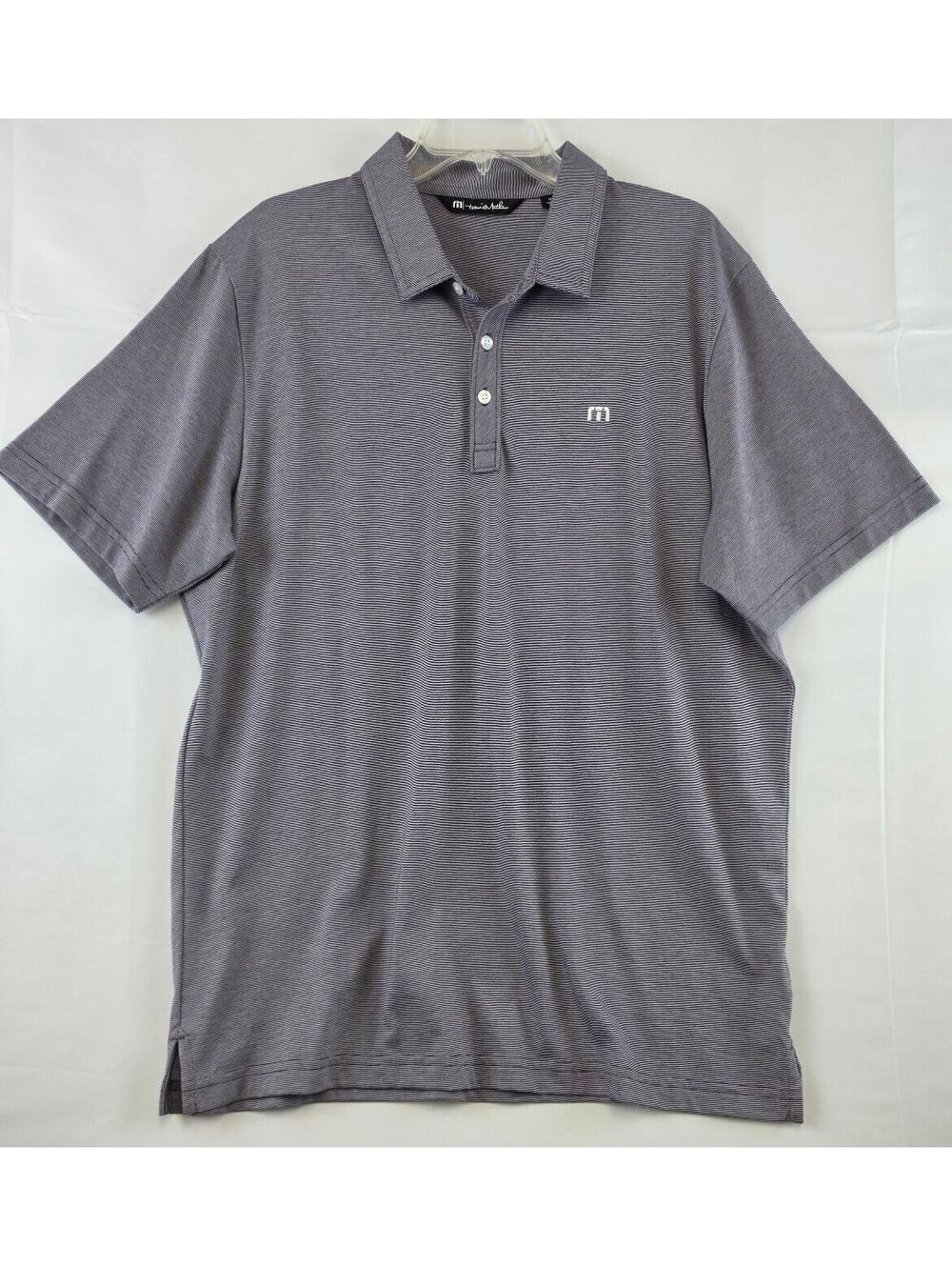 Travis Mathew Men's XL Purple Striped Polo Shirt 60% Pima Cotton 40% Polyester